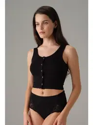 Doreanse Geniş Askılı Kadın Siyah Çıtçıtlı Crop Atlet Doreanse 9404