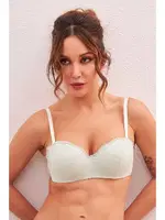 Ekru Straplez Desenli Desteksiz Kadın Sütyen NBB 30007 Ekru