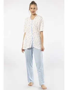 Türen Battal Beden Düğmeli Kısa Kollu Empirme Kadın Pijama Takımı Türen 3370