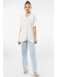 Türen Battal Beden Düğmeli Kısa Kollu Empirme Kadın Pijama Takımı Türen 3370