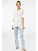 Battal Beden Düğmeli Kısa Kollu Empirme Kadın Pijama Takımı Türen 3370 Mavi