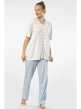 Türen Battal Beden Düğmeli Kısa Kollu Empirme Kadın Pijama Takımı Türen 3370 - Alternatif Görünüm