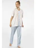 Battal Beden Düğmeli Kısa Kollu Empirme Kadın Pijama Takımı Türen 3370 Mavi detay görünüm