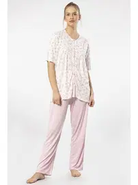 Türen Kısa Kollu Empirme Battal Beden Düğmeli Kadın Pijama Takımı Türen 3370