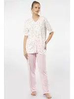 Kısa Kollu Empirme Battal Beden Düğmeli Kadın Pijama Takımı Türen 3370 Pembe detay görünüm