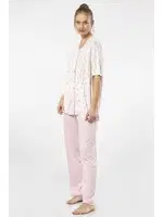 Kısa Kollu Empirme Battal Beden Düğmeli Kadın Pijama Takımı Türen 3370 Pembe farklı açı