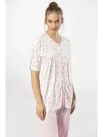 Kısa Kollu Empirme Battal Beden Düğmeli Kadın Pijama Takımı Türen 3370 Pembe görsel 4