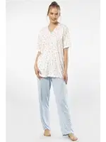 Desenli Yakası Düğmeli Kısa Kollu Battal Beden Kadın Pijama Takımı Türen 3369 Mavi detay görünüm