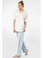 Desenli Yakası Düğmeli Kısa Kollu Battal Beden Kadın Pijama Takımı Türen 3369 Mavi farklı açı