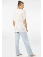 Desenli Yakası Düğmeli Kısa Kollu Battal Beden Kadın Pijama Takımı Türen 3369 Mavi görsel 4