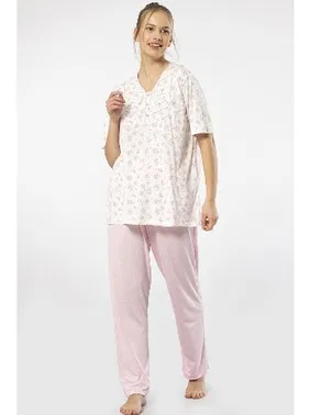 Türen Yakası Düğmeli Kısa Kollu Empirme Battal Beden Kadın Pijama Takımı Türen 3369