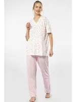 Yakası Düğmeli Kısa Kollu Empirme Battal Beden Kadın Pijama Takımı Türen 3369 Pembe