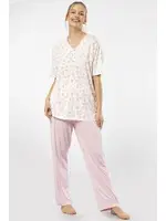 Yakası Düğmeli Kısa Kollu Empirme Battal Beden Kadın Pijama Takımı Türen 3369 Pembe detay görünüm