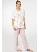 Yakası Düğmeli Kısa Kollu Empirme Battal Beden Kadın Pijama Takımı Türen 3369 Pembe farklı açı