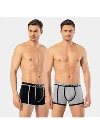 Cacharel Likralı 2Li Biyeli Erkek Boxer Cacharel 1322/Siyah-Gri