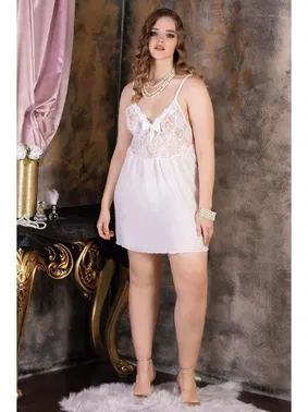 İzabel Fantezi Büyük Beden Askılı Gecelik Beyaz İzabel 4002 - Alternatif Görünüm