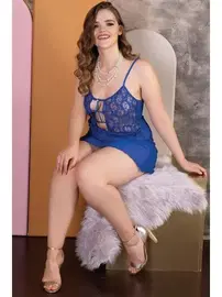 İzabel Fantezi Büyük Beden Gecelik Mavi İzabel 4009