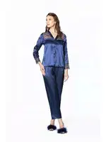 Gelin Çeyiz Seti Güpürlü 6Lı Saten Takım Pierre Cardin 6625 Lacivert görsel 35