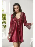 Gelin Çeyiz Seti Güpürlü 6Lı Saten Takım Pierre Cardin 6625 Bordo