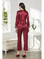 Gelin Çeyiz Seti Güpürlü 6Lı Saten Takım Pierre Cardin 6625 Bordo görsel 6