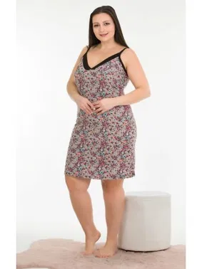 Lady Gri Çiçekli Büyük Beden Elbise Gecelik Lady 8723 - Alternatif Görünüm