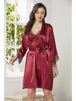 Güpürlü 6Lı Saten Gelin Çeyiz Seti Pierre Cardin 6040 Bordo görsel 32