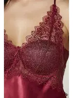 Güpürlü 6Lı Saten Gelin Çeyiz Seti Pierre Cardin 6040 Bordo görsel 29