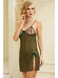 İzabel Haki Yeşil Erotik Gecelik Takım İzabel 1013