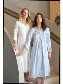 Bone Club Uzun Kollu Dantelli Hamile Lohusa Gecelik Bone Club 5320