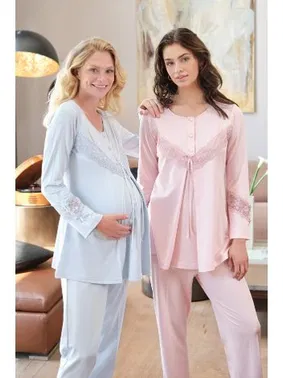 Bone Club Şardonlu Dantelli Hamile Lohusa Pijama Takımı Bone Club 5535