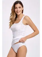 Jakarlı Ribana Geniş Askılı Atlet - Bikini Takım %100 Pamuk İlke 2295 Beyaz