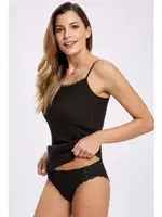 Jakarlı Ribana Ip Askılı Atlet - Bikini Takim %100 Pamuk İlke 2294 Siyah