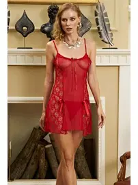 İzabel Kadın Fantezi Kısa Gecelik Takımı Kırmızı İzabel 1034
