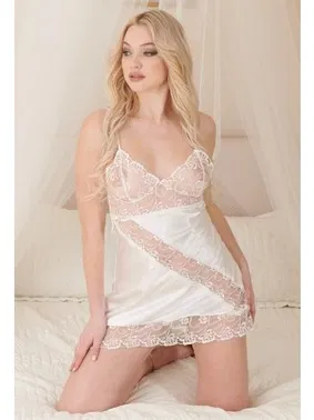 Real Passione Kadın Saten Gecelik Beyaz Real Passione 2053