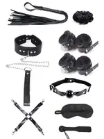 Deri 10Lu Fantezi Harness Aksesuar Seti MissisX 90001 Siyah