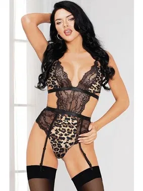 For Dreams Kadın Siyah Leoparlı Fantezi Jartiyer Takımı For Dreams