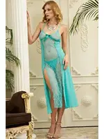 Kadın Turkuaz Transparan Tül Dantel Uzun Gecelik İzabel 2008 Turkuaz detay görünüm