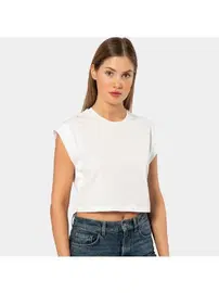 Türen Bisiklet Yaka Vatka Görünümlü Kadın Crop T-shirt Türen 3402