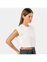 Bisiklet Yaka Vatka Görünümlü Kadın Crop T-shirt Türen 3402 Beyaz detay görünüm