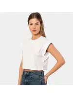 Bisiklet Yaka Vatka Görünümlü Kadın Crop T-shirt Türen 3402 Beyaz görsel 4