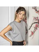 Bisiklet Yaka Vatka Görünümlü Kısa Kollu Crop T-shirt Türen 3402 Gri detay görünüm