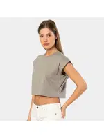 Bisiklet Yaka Vatka Görünümlü Kısa Kollu Crop T-shirt Türen 3402 Gri görsel 4