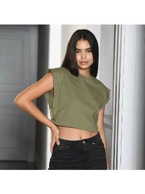 Türen Kısa Kollu Pamuklu Vatka Görünümlü Crop T-shirt Türen 3402 - Alternatif Görünüm