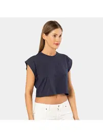 Türen Lacivert Vatka Görünümlü Kadın Crop T-shirt Türen 3402