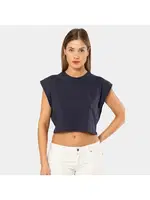 Lacivert Vatka Görünümlü Kadın Crop T-shirt Türen 3402 Lacivert detay görünüm