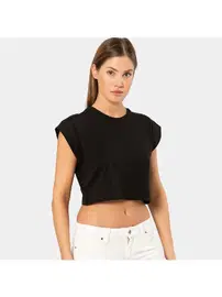 Türen Siyah Vatka Görünümlü Kadın Crop T-shirt Türen 3402
