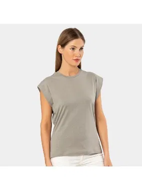 Türen Kısa Kollu Bisiklet Yaka Vatka Görünümlü T-shirt Türen 3401/Gri