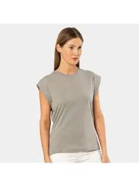 Türen Kısa Kollu Bisiklet Yaka Vatka Görünümlü T-shirt Türen 3401/Gri