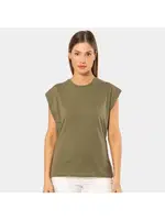 Yeşil Vatka Görünümlü Kısa Kollu Kadın T-shirt Türen 3401 Haki