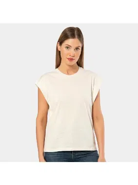 Türen Krem Bisiklet Yaka Vatka Görünümlü Kadın T-shirt Türen 3401